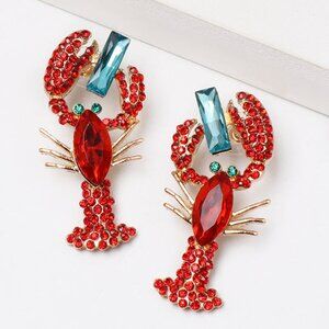 BRAND NEW Lobster Rhinestone Crystal Statement Earrings NEW